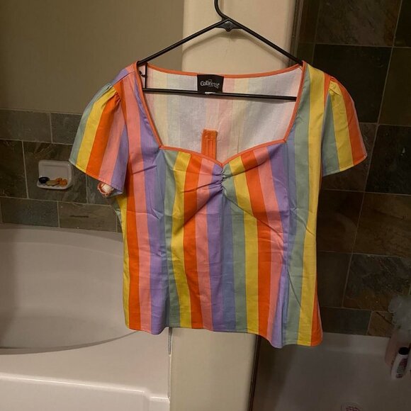 Collectif / Modcloth All Aboard The Rainbow Express Top— UK 18 (US 14) 2X/1X - Picture 4 of 8